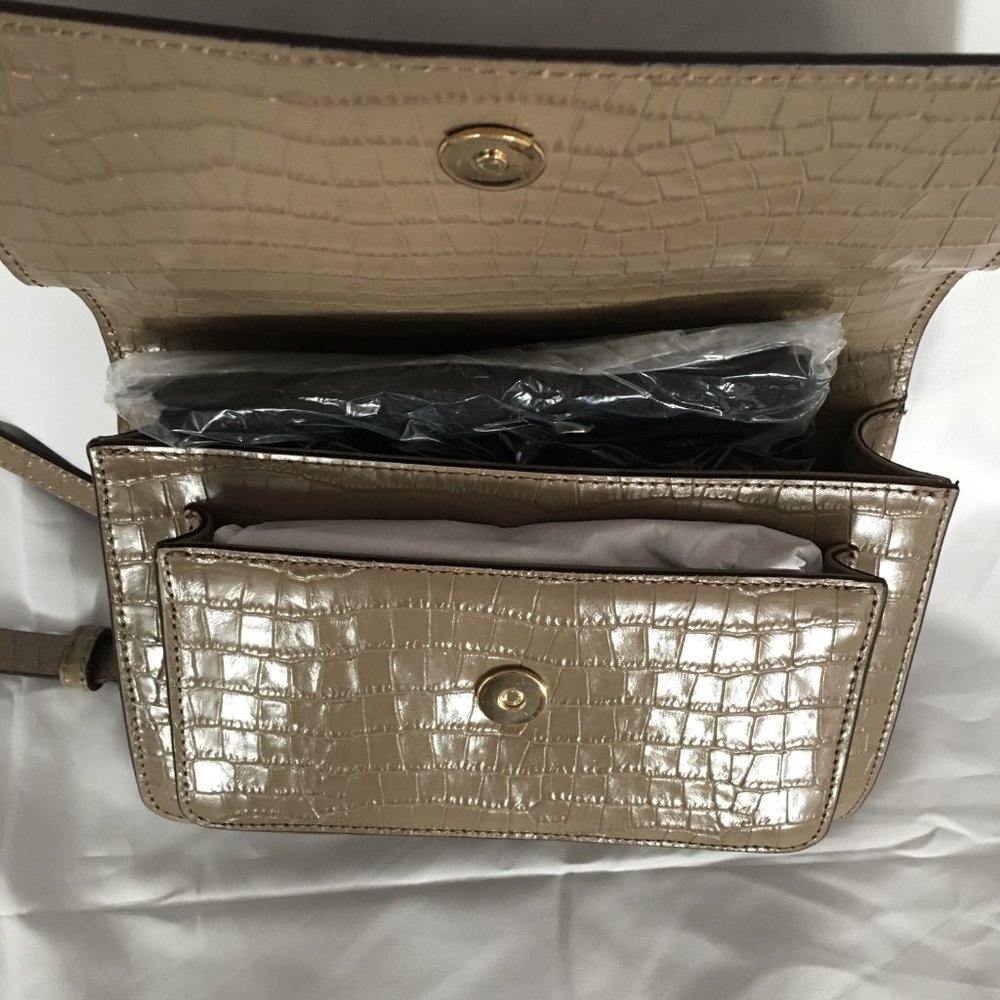 DKNY Bryant Croco Leather Chain Flap Crossbody - Dune/Gold